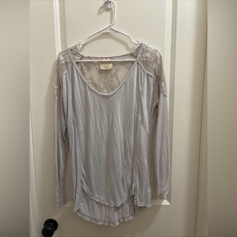 Free People Gatsby Top Dove Bohemian Mesh Sheer Back Grey Artsy Women’s medium